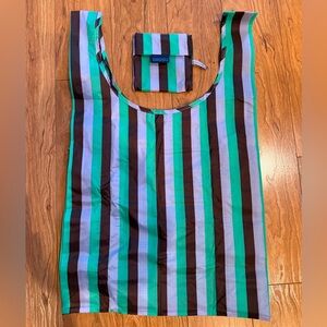 BAGGU 90s Mint Stripe Striped Reusable Tote Bag